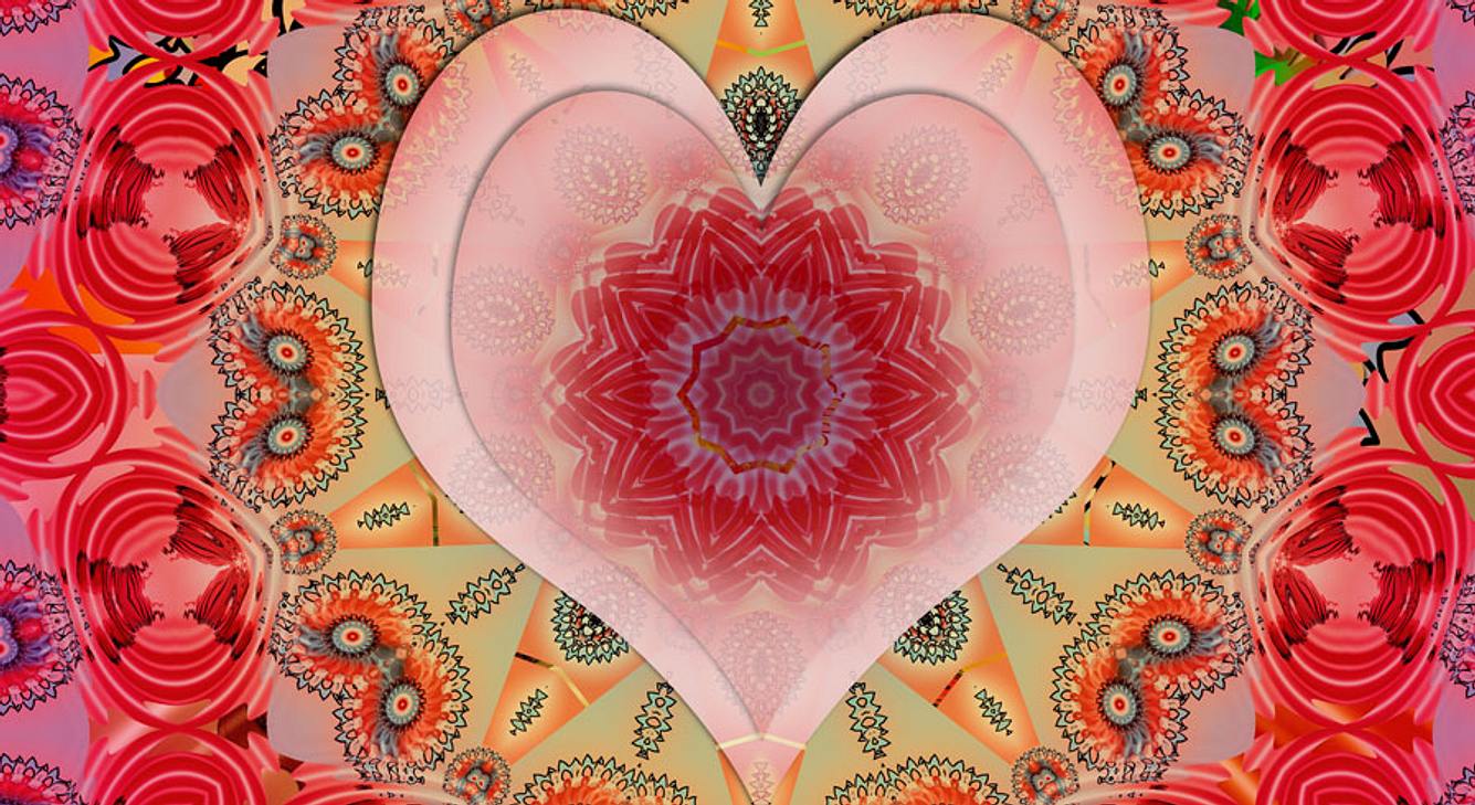 Rotes Herz-Mandala zu Buddhismus und Liebe