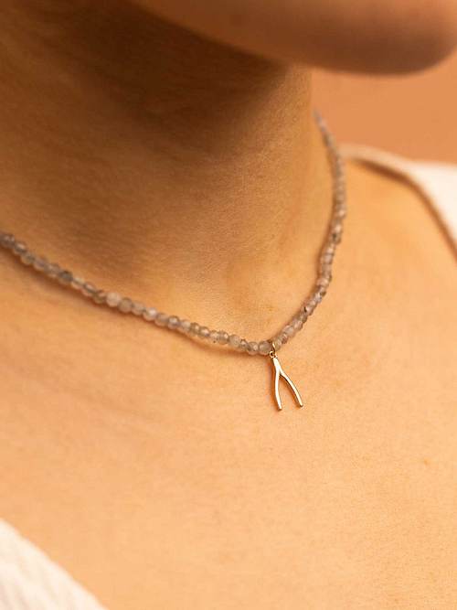 Labradorit Kette Wishbone Vergoldet