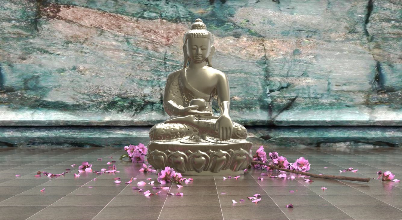 Buddha-Statue und Blumen