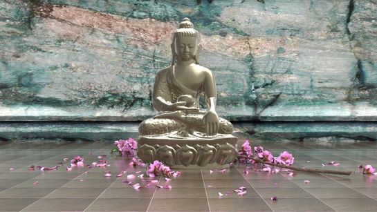 Buddha-Statue und Blumen - Foto: Canva.com